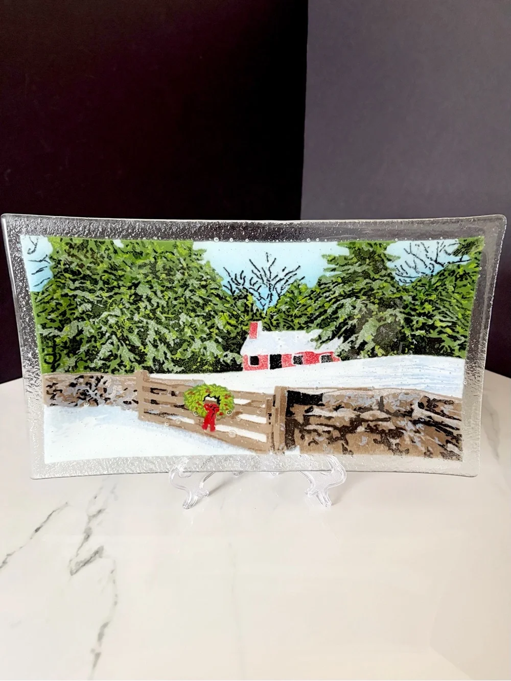 Snowy Cottage Platter by Peggy Karr